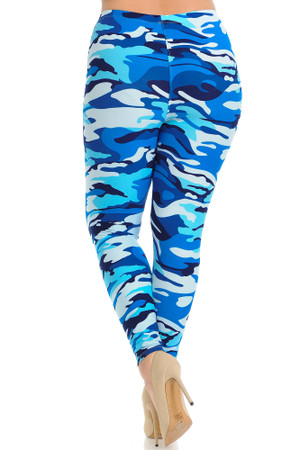 Wholesale Buttery Smooth Blue Camouflage Plus Size Leggings - EEVEE