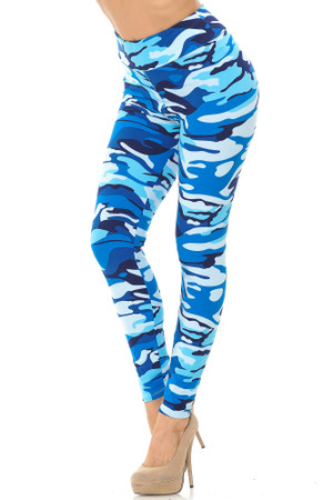 Wholesale Buttery Smooth Blue Camouflage High Waisted Leggings - EEVEE