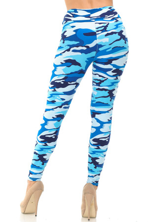 Wholesale Buttery Smooth Blue Camouflage High Waisted Leggings - EEVEE