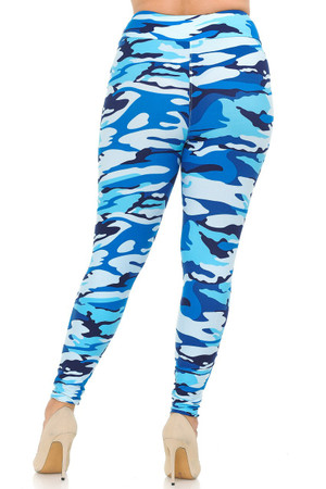 Wholesale Buttery Smooth Blue Camouflage High Waisted Plus Size Leggings - EEVEE
