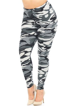 Wholesale Buttery Smooth Charcoal Camouflage Extra Plus Size Leggings - 3X-5X