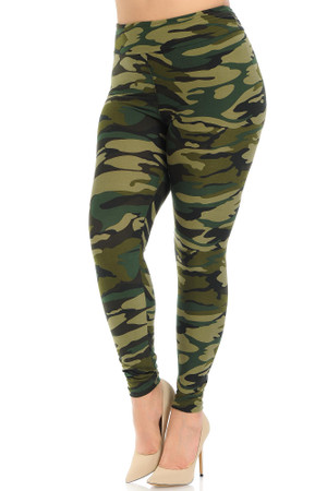 Wholesale Buttery Smooth Green Camouflage High Waisted Plus Size Leggings - EEVEE