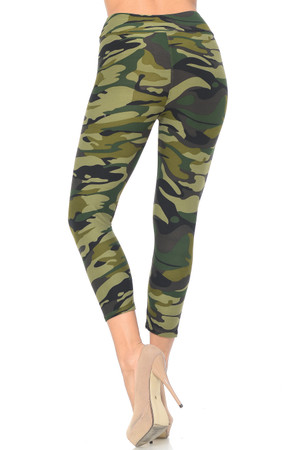 Wholesale Buttery Smooth Green Camouflage High Waisted Capri - EEVEE