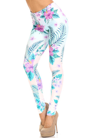 Wholesale Creamy Soft Lavender Lilies Extra Plus Size Leggings - 3X-5X - USA Fashion™