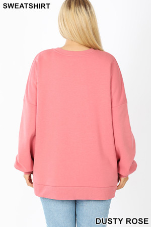 Wholesale Crew Neck Hi-Low Pullover Top with Side Pockets