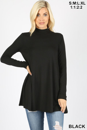 Front image of Black Wholesale Long Sleeve Mock Neck Top with Pockets