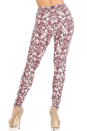 Wholesale Creamy Soft Crimson Snakeskin Extra Plus Size Leggings - 3X-5X - USA Fashion™