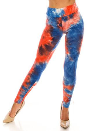 Wholesale Buttery Smooth Red and Blue Tie Dye High Waisted Leggings