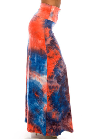 Wholesale Buttery Smooth Red and Blue Tie Dye Maxi Skirt