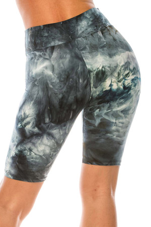 Wholesale Buttery Smooth Steel Blue Tie Dye High Waisted Plus Size Biker Shorts - 3 Inch Waist