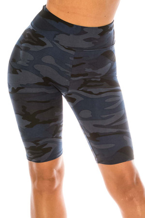 Wholesale Buttery Smooth  Navy Camouflage Biker Shorts - 3 Inch Waist