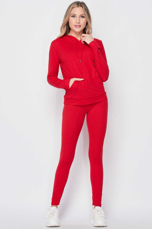 Wholesale Solid 2 Piece Buttery Smooth Leggings and Pullover Hoodie Set