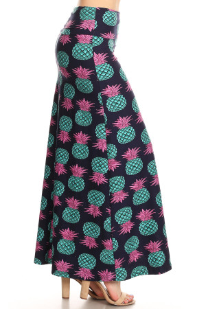 Wholesale Buttery Smooth Teal Pineapple Plus Size Maxi Skirt