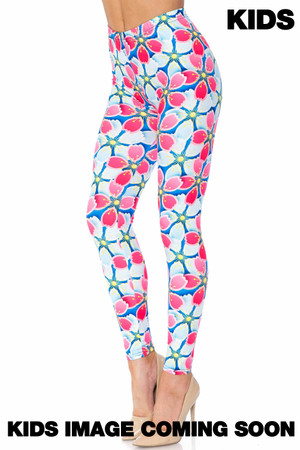 Wholesale Creamy Soft Pink and Blue Sunshine Floral Kids Leggings - USA Fashion™