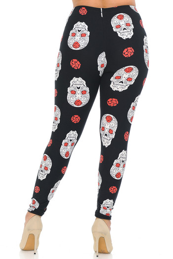 Wholesale Buttery Soft Rose and Skull Extra Plus Size Leggings - 3X-5X