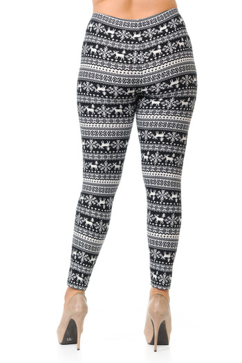 Wholesale Buttery Soft  Reindeer and Snowflakes Christmas Extra Plus Size Leggings - 3X-5X