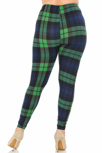 Wholesale Buttery Smooth Green Plaid Plus Size Leggings