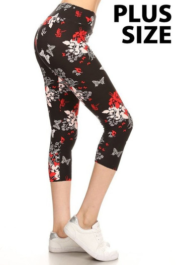 Wholesale Buttery Soft Butterfly Bloom High Waisted Plus Size Capris