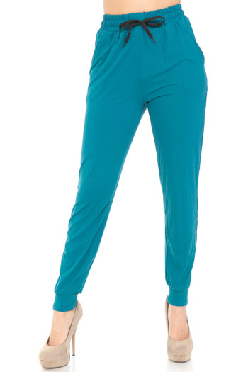 Wholesale Buttery Soft Solid Basic Teal Joggers - EEVEE