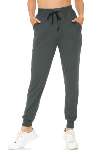 Wholesale Buttery Soft Solid Basic Charcoal Women's Joggers - EEVEE