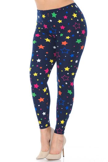 Wholesale Buttery Soft Colorful Stars Plus Size Leggings