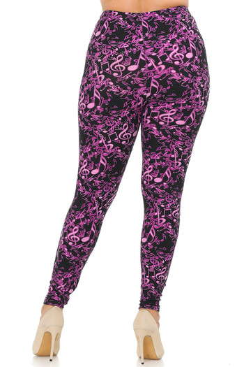Wholesale Buttery Smooth Electric Fuchsia Music Note Extra Plus Size Leggings - 3X-5X