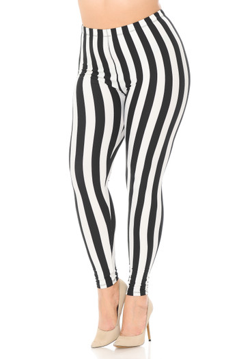 Wholesale Buttery Soft Black and White Wide Stripe Plus Size Leggings