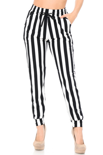 Wholesale Buttery Smooth Black and White Wide Stripe Joggers