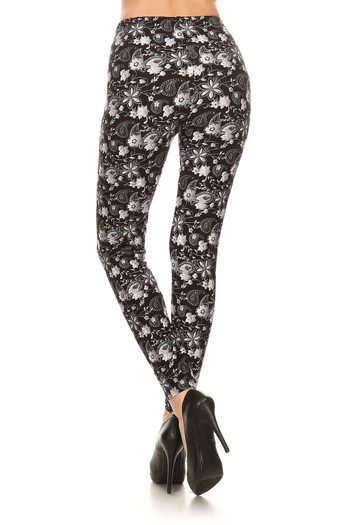 Wholesale Buttery Smooth Monochrome Floral Paisley Extra Plus Size Leggings - 3X-5X