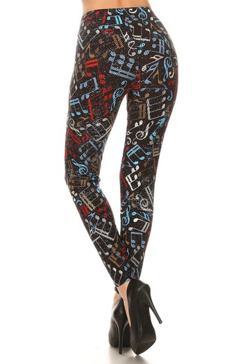 Wholesale Buttery Soft Colorful Music Note Extra Plus Size Leggings - 3X-5X