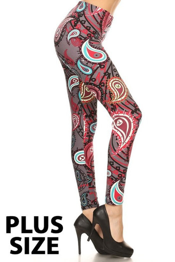 Wholesale Buttery Smooth Jazzy Burgundy Paisley Plus Size Leggings