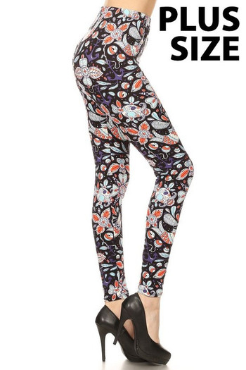 Wholesale Buttery Soft Nautical Floral Skull Plus Size Leggings