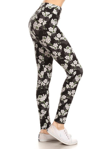 Wholesale Buttery Smooth White Floral Bunch High Waist Leggings