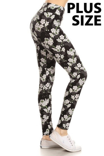 Wholesale Buttery Smooth White Floral Bunch High Waist Plus Size Leggings