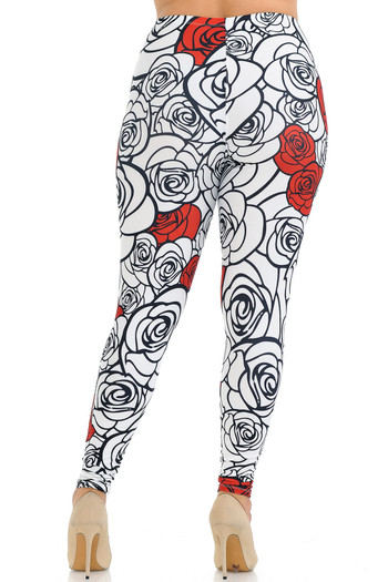 Wholesale Creamy Soft Red Stencil Roses Plus Size Leggings - USA Fashion™