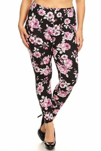 Wholesale Buttery Soft Decadent Pink Floral Plus Size Leggings