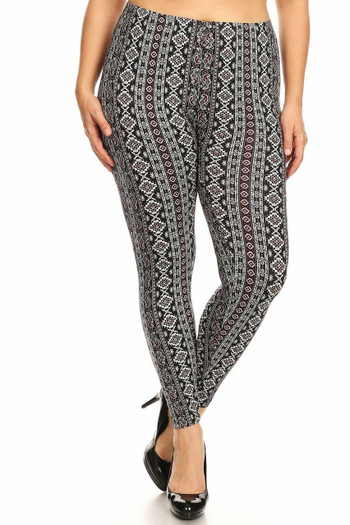 Wholesale Buttery Smooth Vertical Paisley Brocade Plus Size Leggings