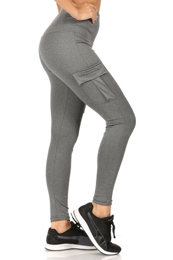 Wholesale Solid High Waist Tummy Control Sport Leggings with Cargo Pocket