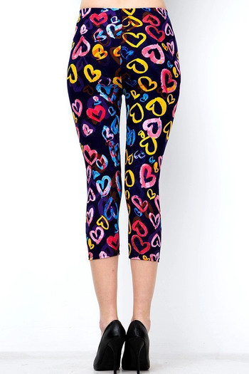 Wholesale Buttery Soft Colorful Watercolor Hearts Capris