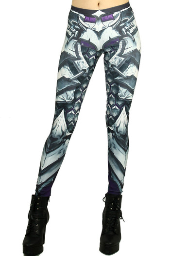 Front side image of Wholesale Premium Graphic Chunky Plate Armor Leggings