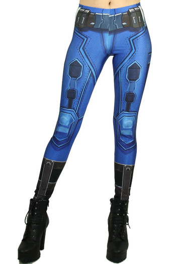 Front side image of Wholesale Premium Graphic Blue Sexy Armor Leggings