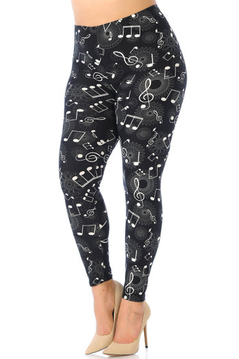 Wholesale Buttery Soft Musical Note Geometry Plus Size Leggings - 3X - 5X