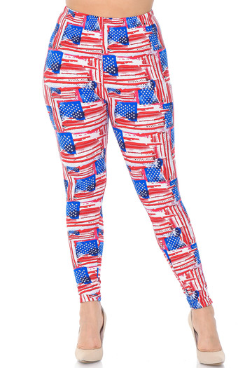 Wholesale Buttery Smooth Watercolor USA Flag Plus Size Leggings