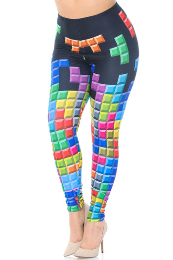 Wholesale Creamy Soft Tetris Extra Plus Size Leggings - 3X-5X - USA Fashion™