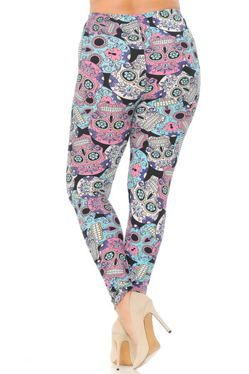 Wholesale Buttery Soft Pastel Sugar Skull Extra Plus Size Leggings - 3X-5X