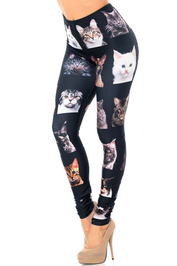 Wholesale Creamy Soft Cute Kitty Cat Faces Extra Plus Size Leggings - USA Fashion™
