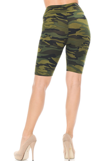 Wholesale Buttery Soft Green Camouflage Plus Size Biker Shorts - 3 Inch Waist Band