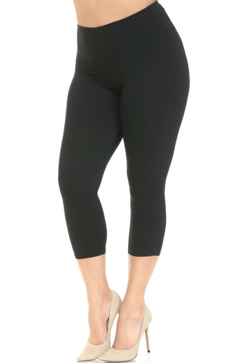 Wholesale Buttery Soft Basic Solid High Waisted Plus Size Capris - 5 Inch - New Mix