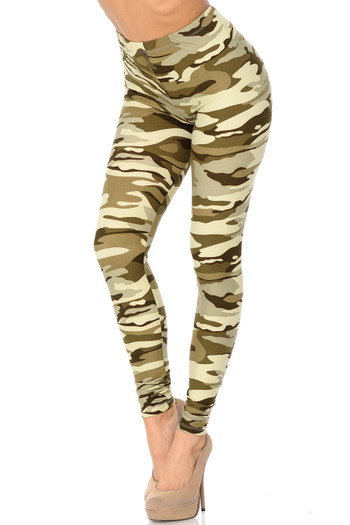 Wholesale Buttery Soft Light Olive Camouflage Plus Size Leggings