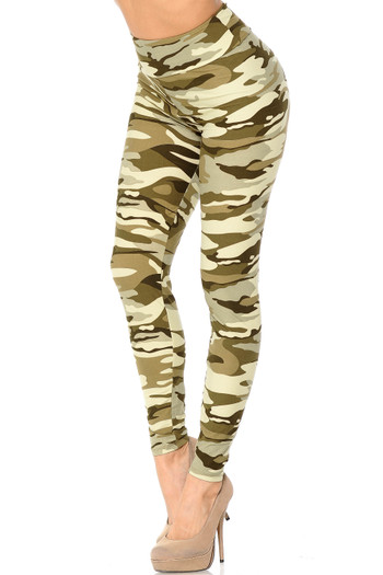 Wholesale Buttery Soft Light Olive Camouflage High Waisted Leggings